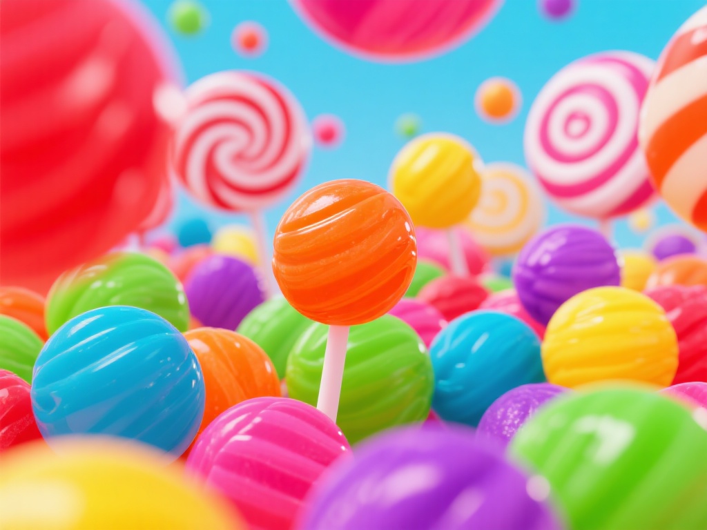 糖果派对中的糖果以高饱和度的色彩设计著称。红、橙、